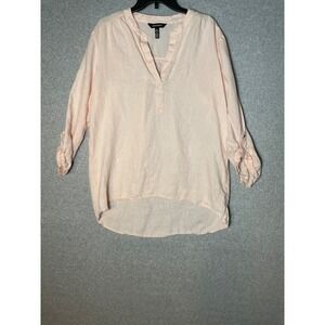Ellen Tracy Linen Top Womens XL Light Pink Tunic Roll Tab‎ Sleeve Lightweight